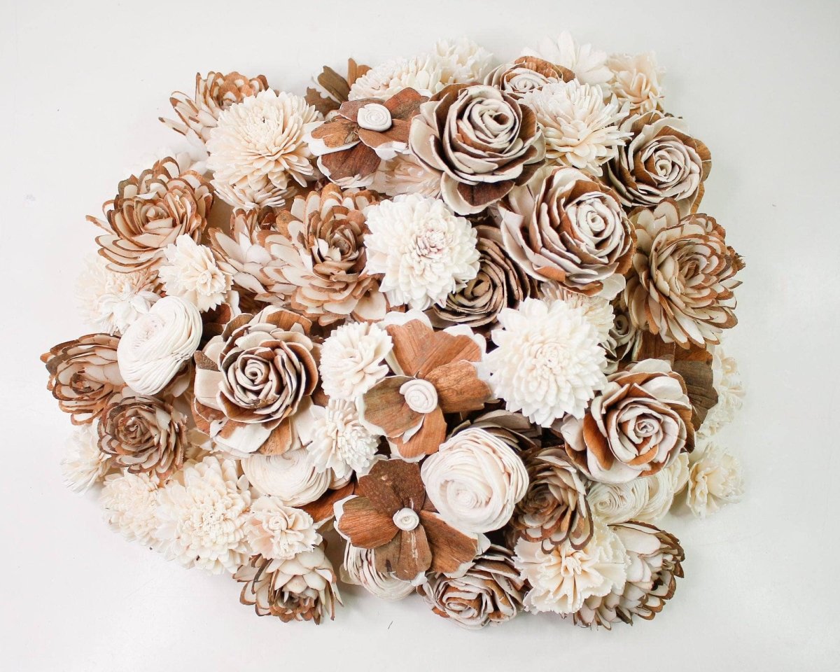 100 Random Assorted Wood Flowers – Sola Wood Flowers