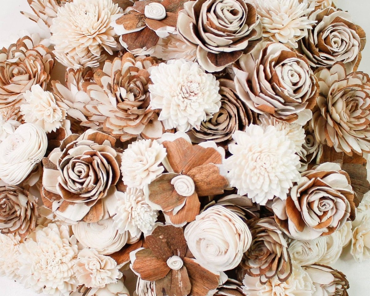100 Random Assorted Wood Flowers – Sola Wood Flowers