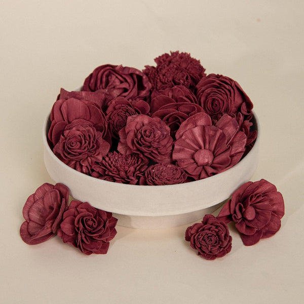 25-Pack of Burgundy-Colored Mixed Flowers – Sola Wood Flowers