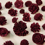 25 - Pack of Merlot - Colored Mixed Flowers - Sola Wood Flowers