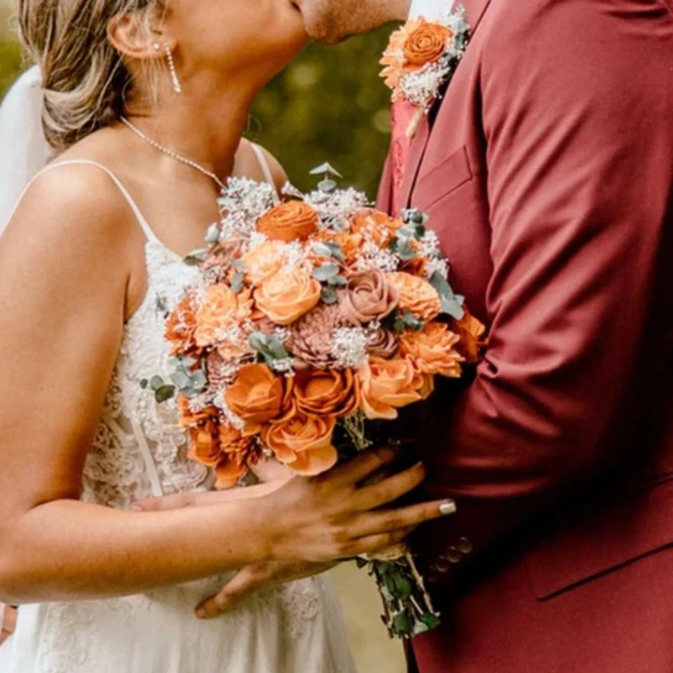 Real bride photo of her Sola Wood Flowers sampler
