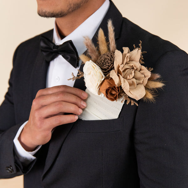 Luxe Amber Groom's Pocket Boutonniere – Sola Wood Flowers