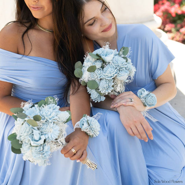 Bridesmaid bouquets in a hand-dyed palette