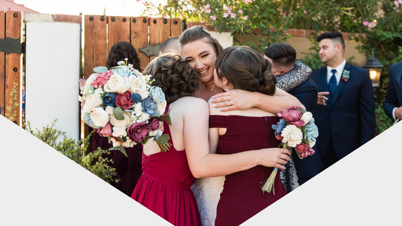 Beautiful wedding scene with bride and bridesmaids in autumn setting