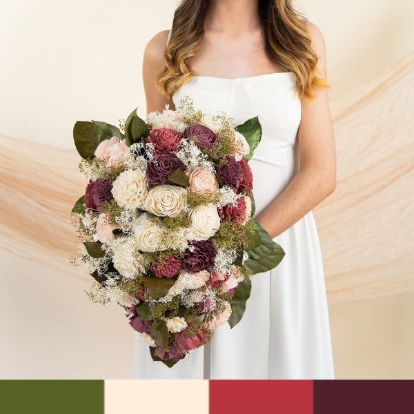 Love Story wedding theme in rich burgundy, blush and antique gold