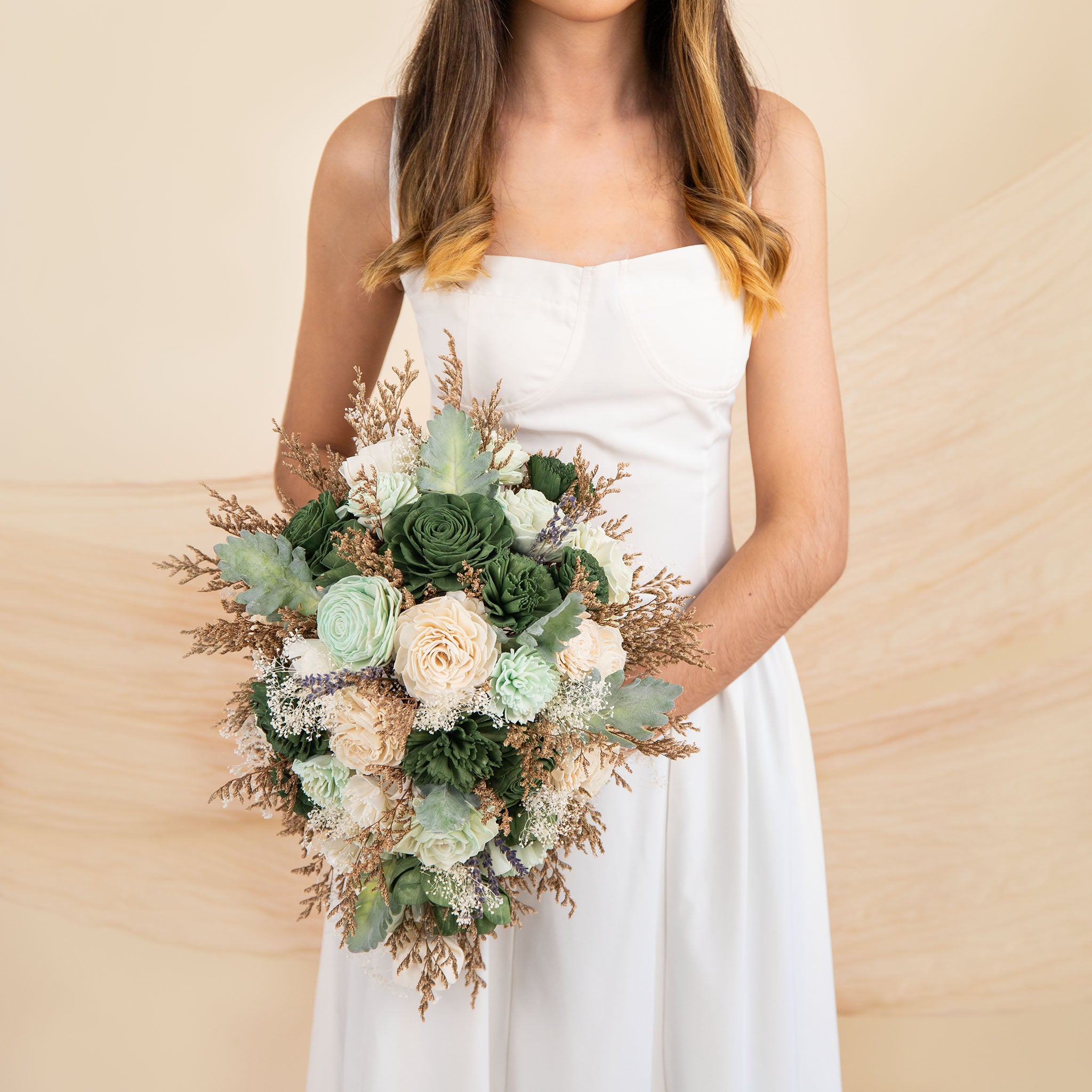 Silver Sage Cascade Bouquet – Sola Wood Flowers