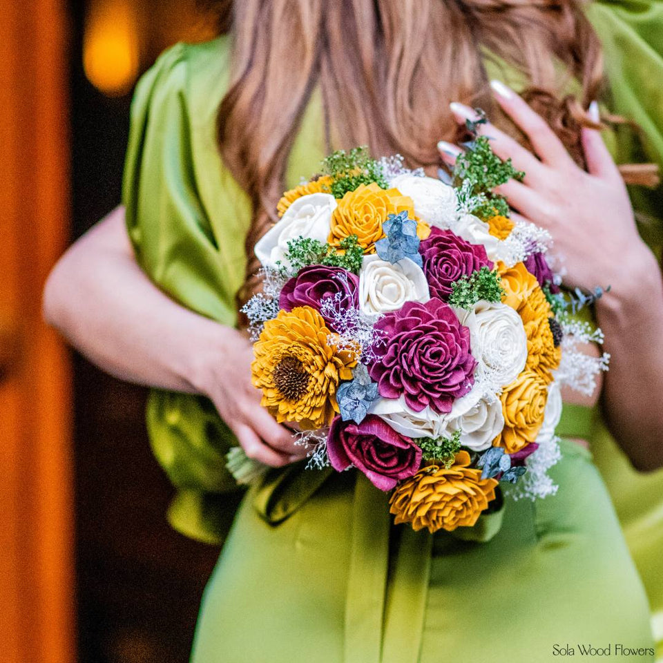 Real bride photo of her Sola Wood Flowers sampler