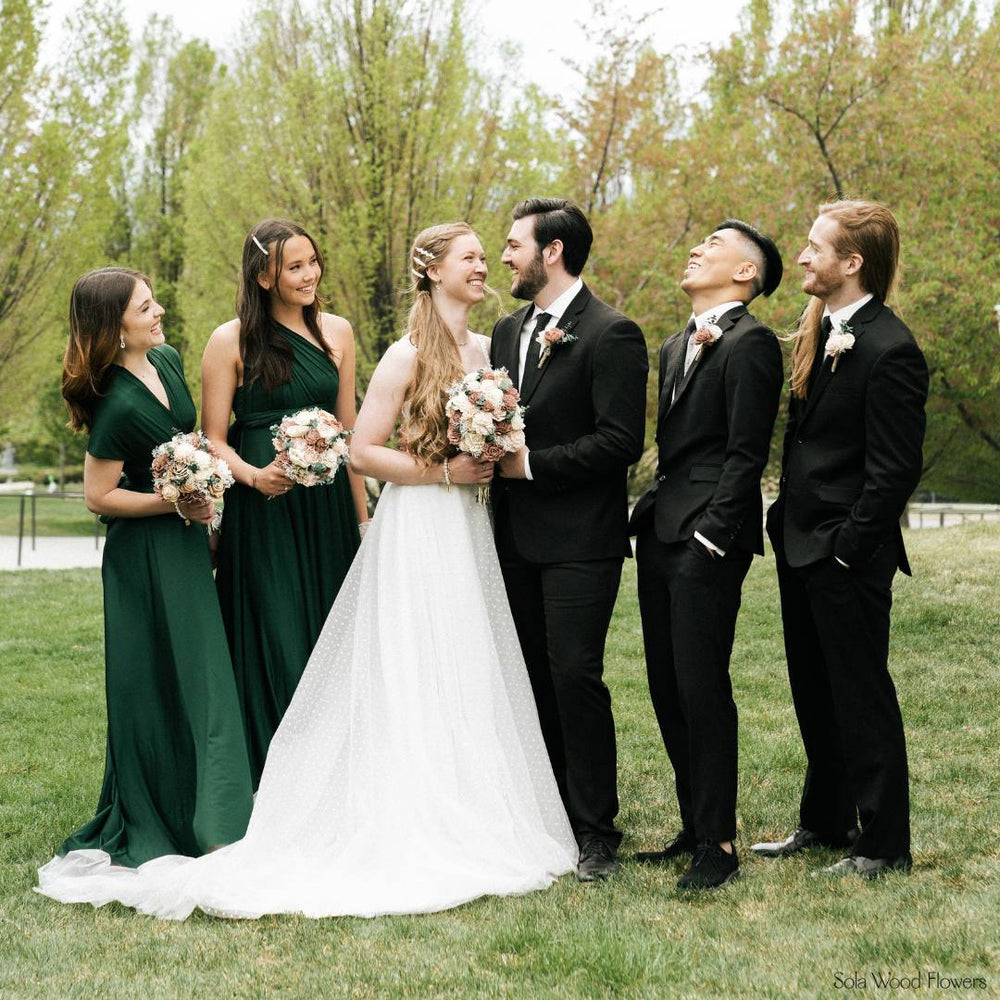 Sola Wood Flowers bridal bouquet at an outdoor beach wedding
