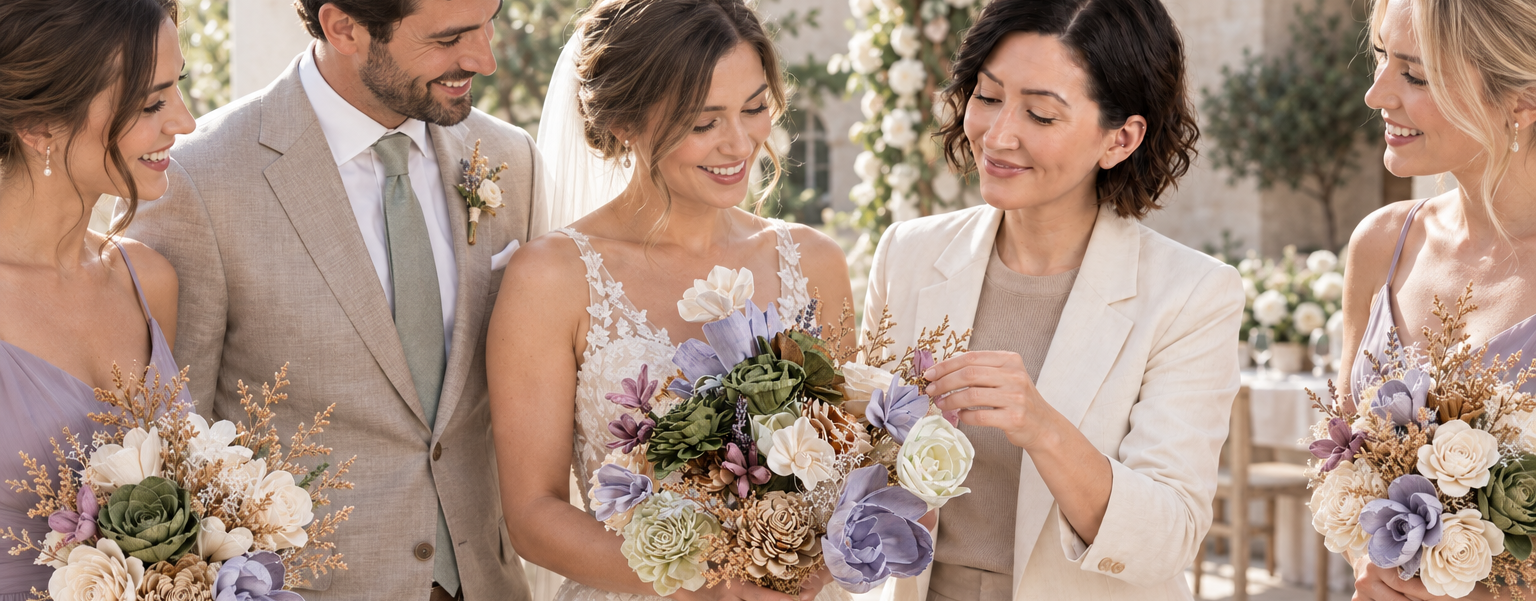 Beautiful wedding scene with bride and bridesmaids in autumn setting