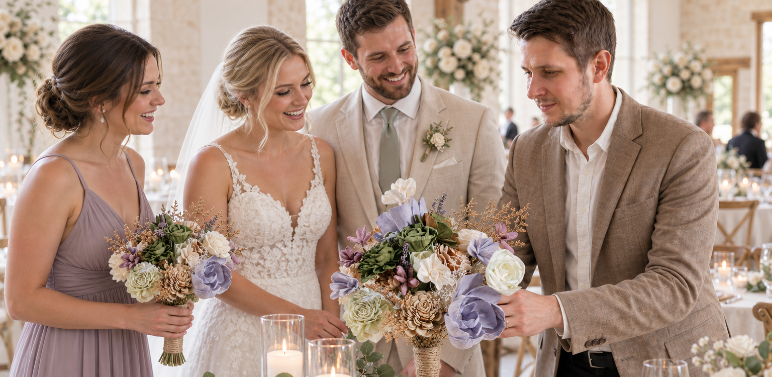 Beautiful wedding scene with bride and bridesmaids in autumn setting