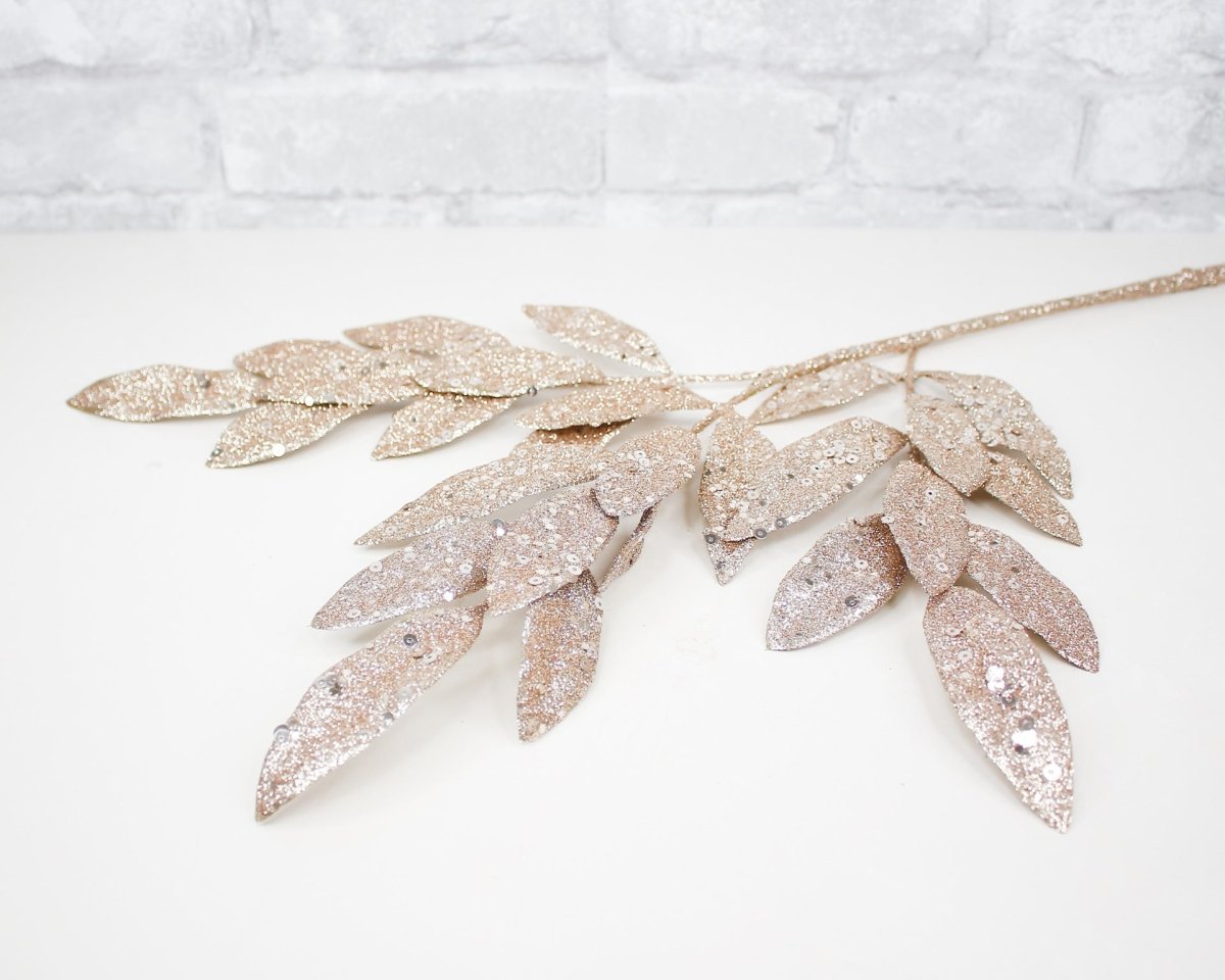 Gold Sequin Sparkle Bay Leaf Spray – Sola Wood Flowers