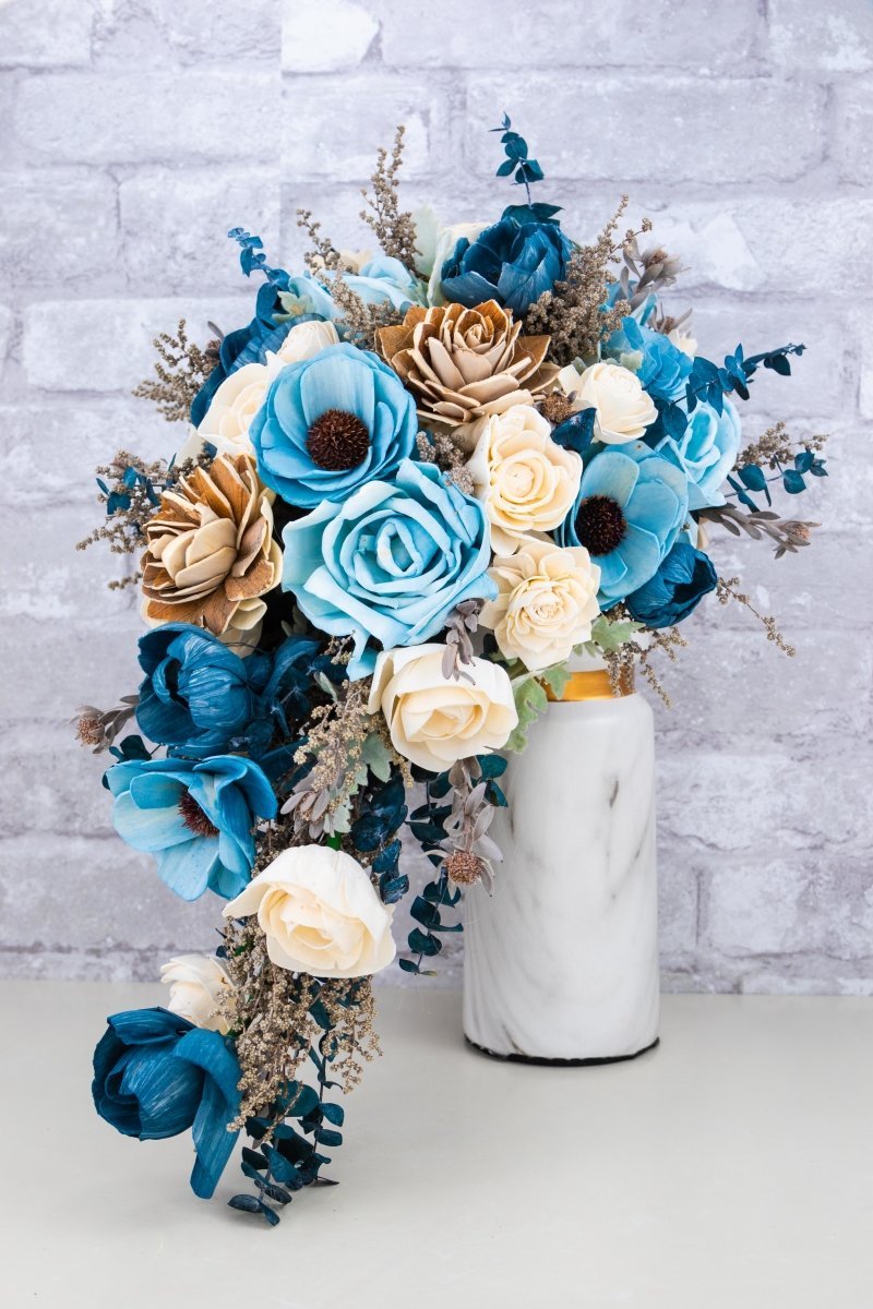 Hint Of Sapphire Cascade Bouquet – Sola Wood Flowers
