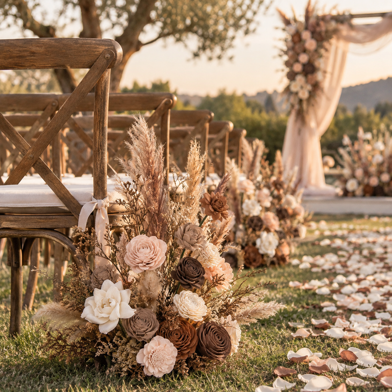 Sunflower Daze theme Sola wood flowers at a real wedding: reception bar