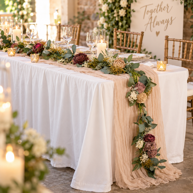 Vintage Vineyard theme Sola wood flowers at a real wedding: ceremony arch