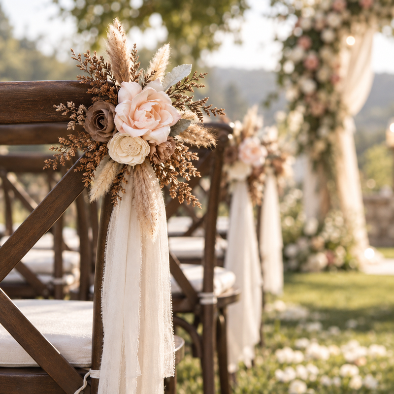 Luxe Amber theme Sola wood flowers at a real wedding: head table