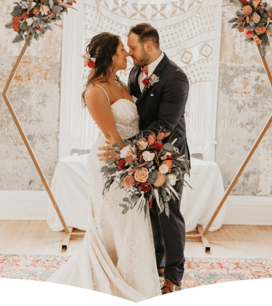 Beautiful wedding scene with bride and bridesmaids in autumn setting
