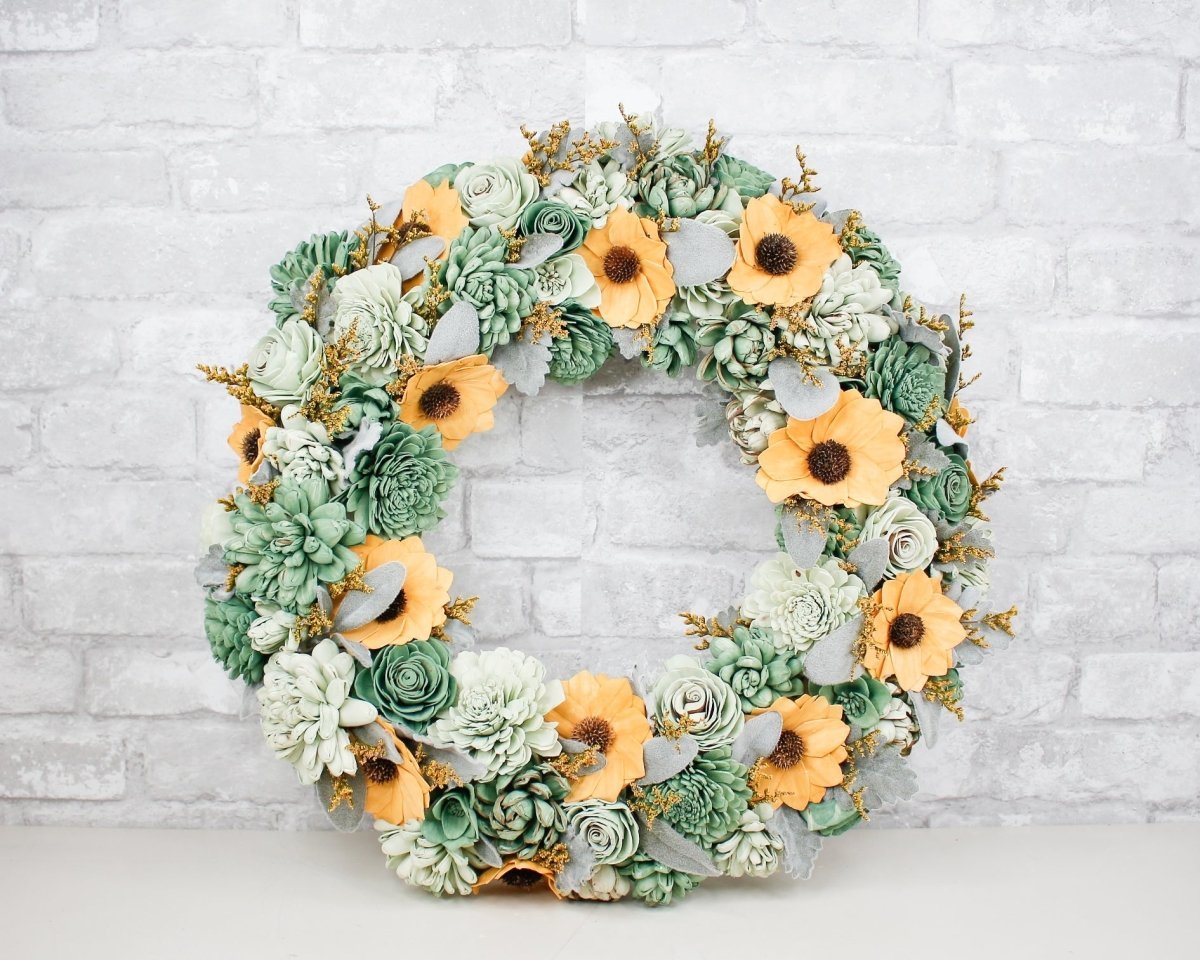 succulents and sunflowers Sunflower and Succulent Wreath Craft Kit – Sola Wood Flowers