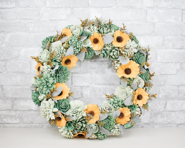 sunflowers and succulents Sunflower and Succulent Wreath Craft Kit – Sola Wood Flowers