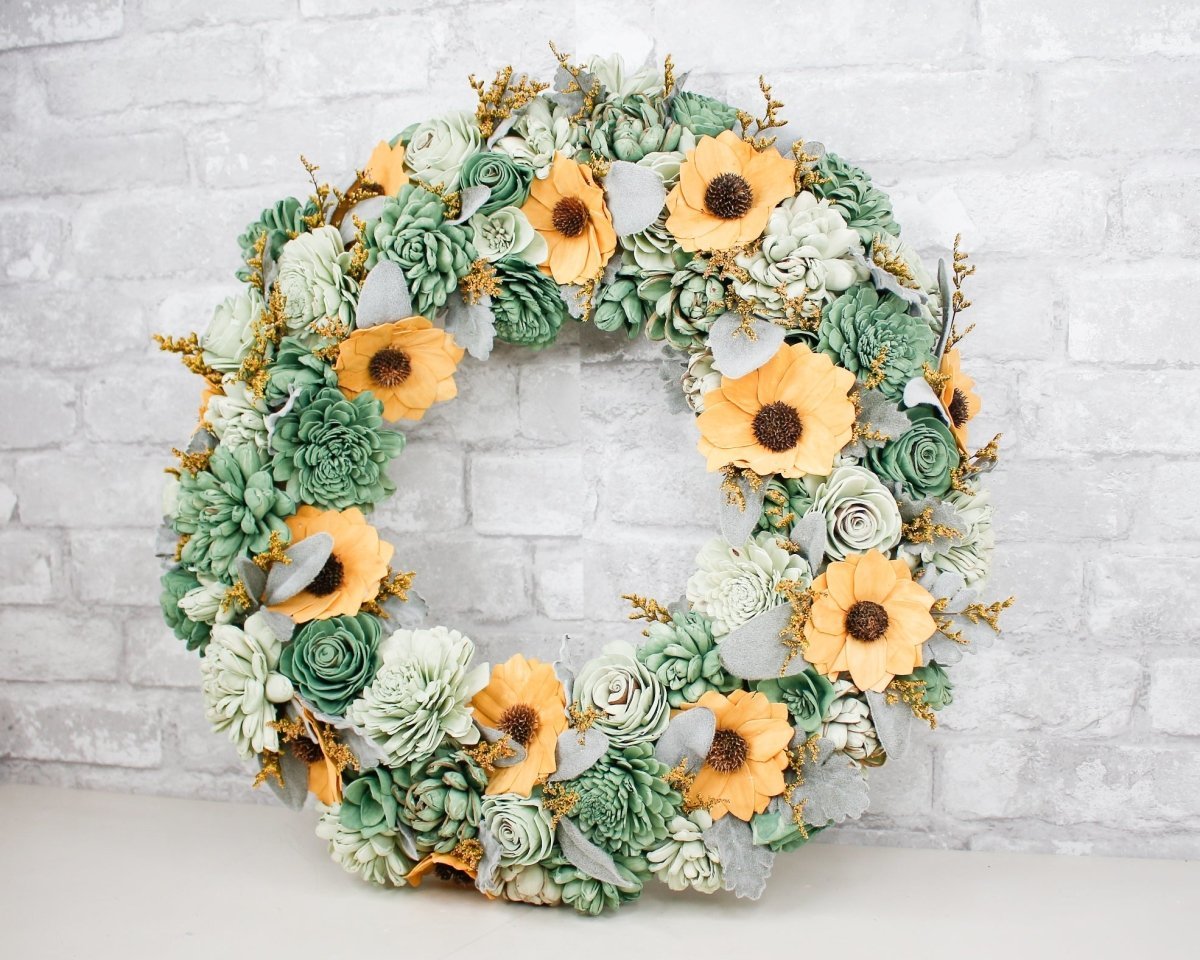 sunflowers and succulents Sunflower and Succulent Wreath Craft Kit – Sola Wood Flowers
